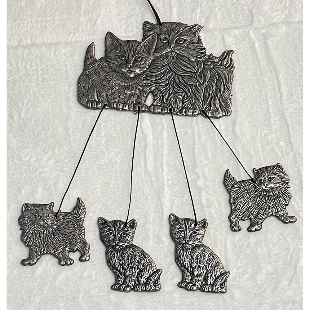 Cats Vintage 1994 Carson Pewter Metal Wind Chime kittens basket